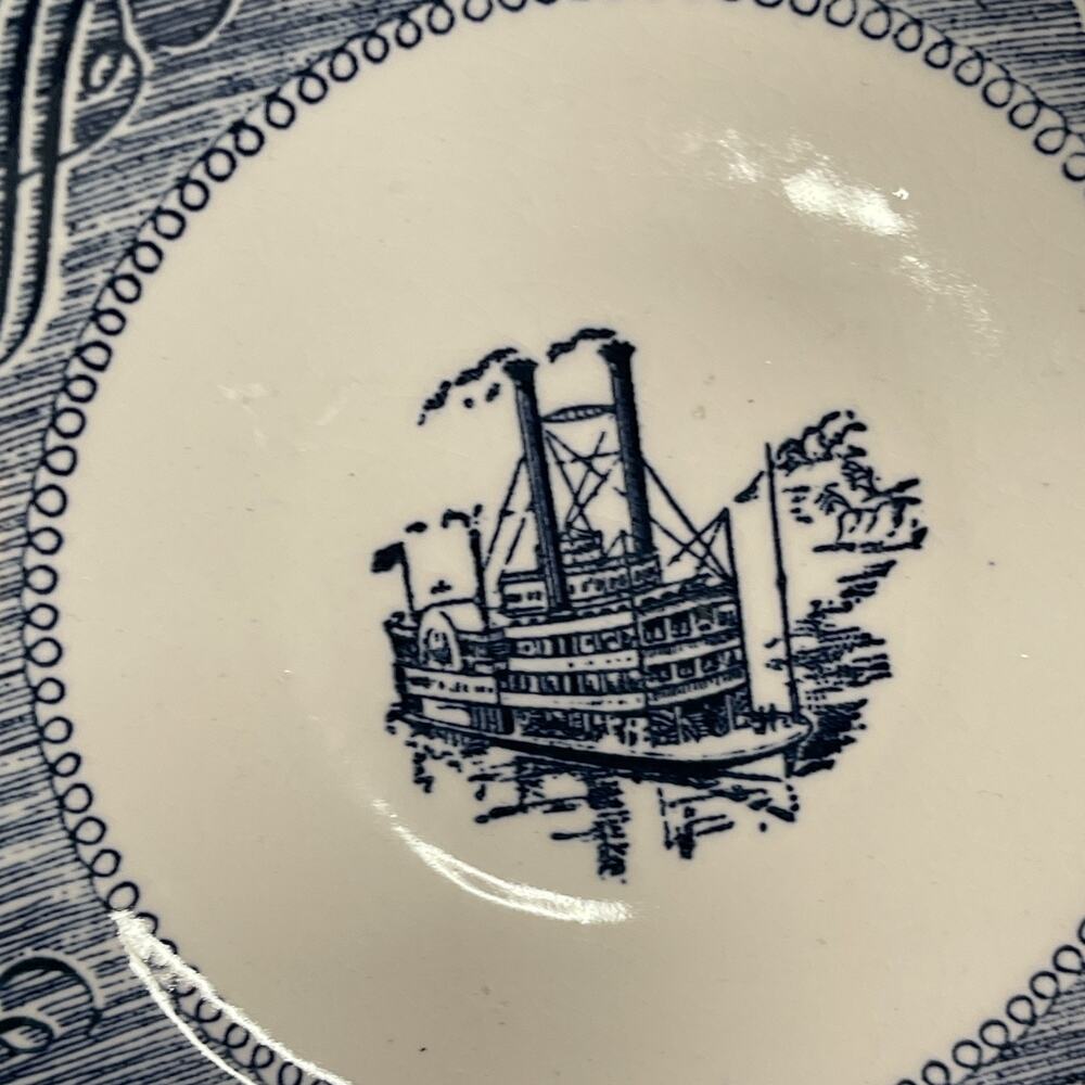 Currier & Ives 5 1/2" Royal China Blue White Riverboat Plate Low Water - Picture 2 of 7